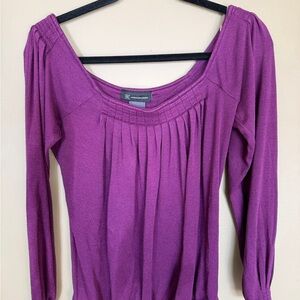 INC International Concepts Plum Knit Pleated Long Sleeve Top Medium